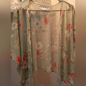 Hiatus Floral Sheer Kimono Cardigan - Sage with Peach Floral